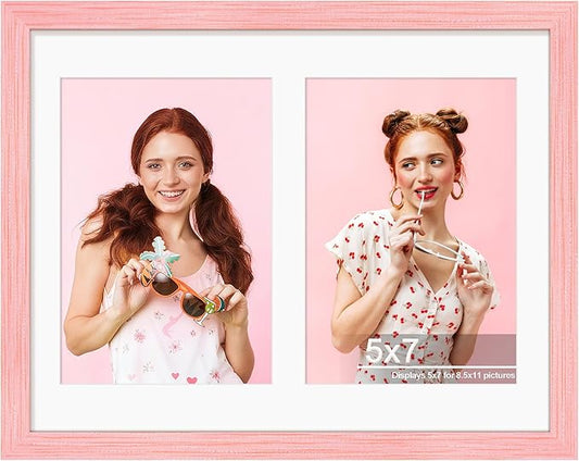8.5x11 Double 5x7 Picture Frame Double Picture Frame Displays Two 5x7 inch Photos Available Horizontal Wall Mounting Display and Vertical Pink