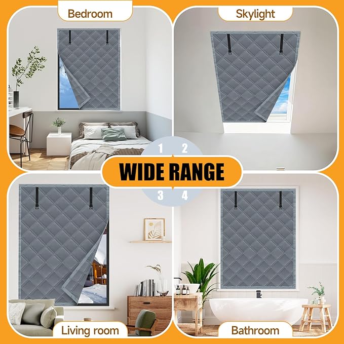 Winter Insulated Window Curtain 65"x79", Oxford Cloth Thermal Insulated Window Cover with Buckles,Heavy Duty Window Insulation Kit Fits Windows up to 64"x78",Grey