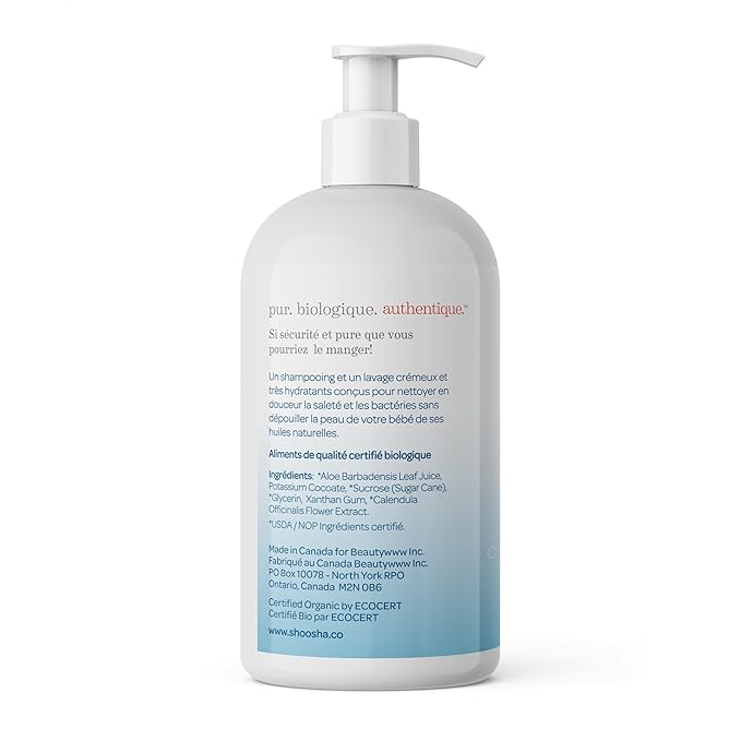 Shoosha USDA certified Organic Shampoo and Body Wash for babies and kids, Great for Sensitive Skin, All natural made from food grade ingredients, Fragrance and Tear Free, Hypoallergenic