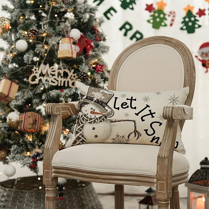AVOIN colorlife Christmas Winter Polka Dot Snowman I Smell Snow White Throw Pillow Cover, 12 x 20 Inch Winter Holiday Cushion Case Decoration for Sofa Couch