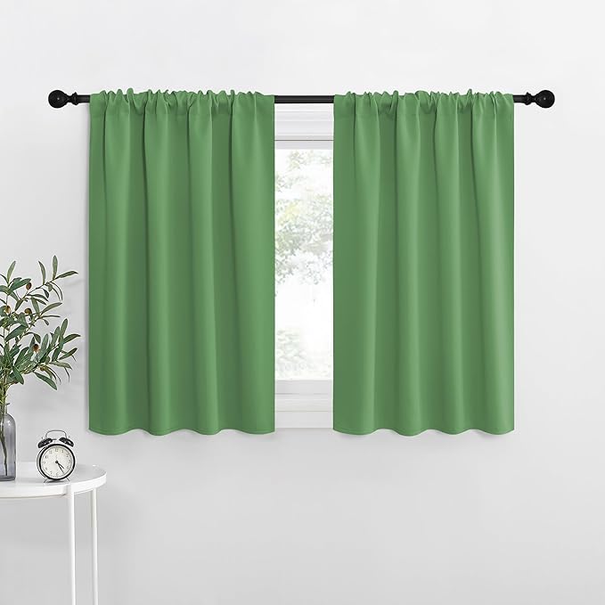 NICETOWN RV Blackout Curtains for Camper Windows, Froest Green, 34" x 30", Set of 2, Kitchen Curtains, Short Blackout Drapes, Thermal Insulated Rod Pocket Window Treatment Draperies for Nursery