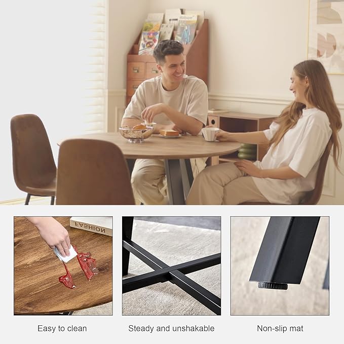 Round Dining Table Set for 4, Round Kitchen Table and Chairs Set for 4,Modern 42" Wood Dining Room Table Set & PU Leather Chairs for Small Space Kitchen Apartment Office