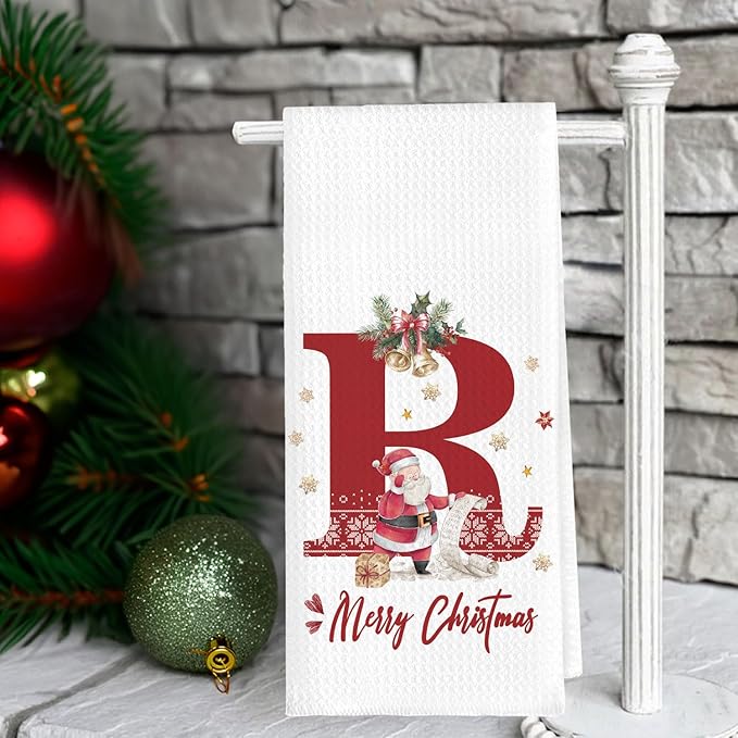 Christmas Initial Letter R Kitchen Towels Personalized Gifts Dish Towels Hand Towels for Kitchen Decorations, Christmas Birthday Gifts for Women, 24x16 Inch