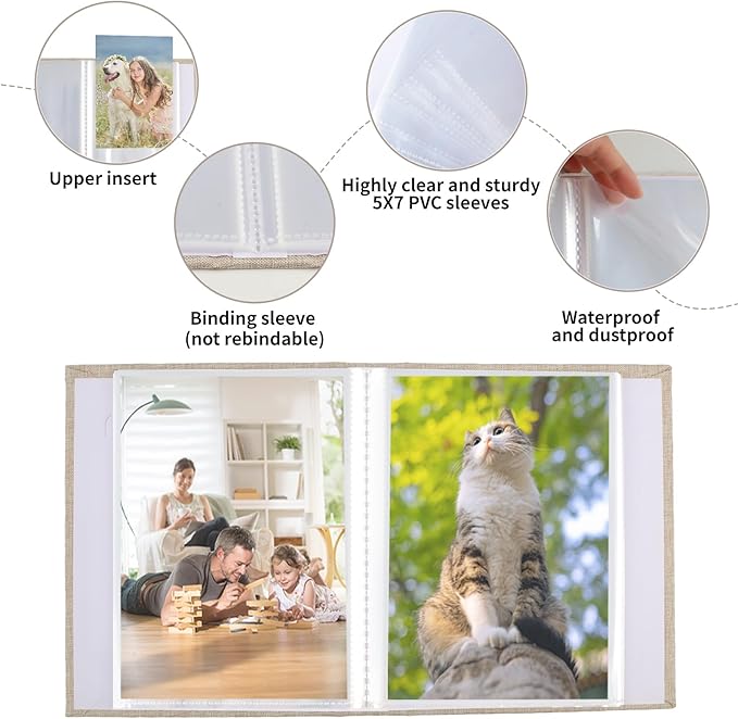 vivinin 2 Pack Photo Album 5x7, Linen Cover Photo Book, Small Photo Album Book for 36 Pockets Hold 72 Pictures, Picture Book for Photos Family Anniversaries Baby Vacations (Beige)