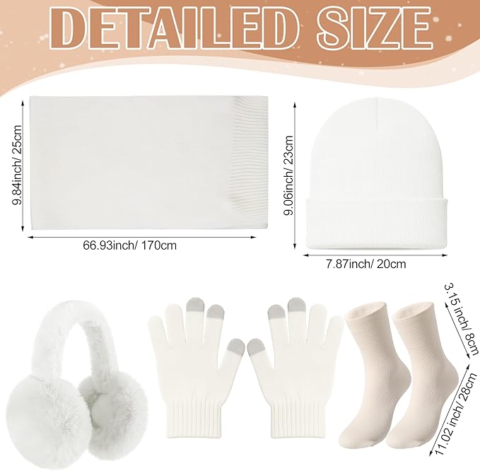 Geyoga 6 Pcs Women Winter Beanie Hat Scarf Gloves Ear Muffs Fuzzy Socks Set, Touchscreen Gloves for Thermal Gift Cold Weather