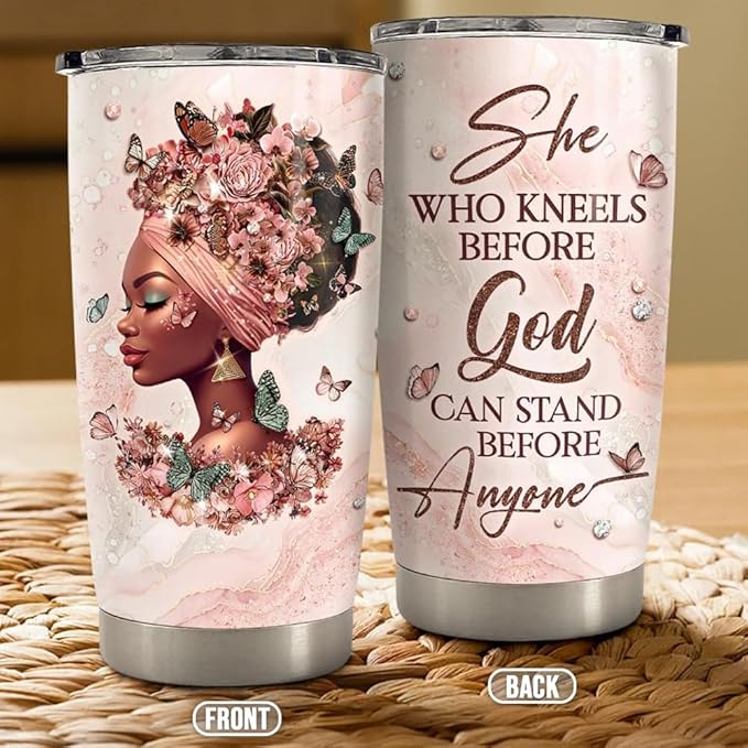Black Woman Tumbler 20oz Stainless Steel Insulated Coffee Travel Mug Cup for Women Girls Gifts for Birthday Christmas
