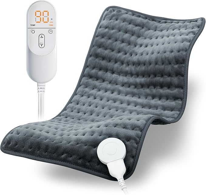 Heating Pad for Back Pain Relief, Electric Heating Pads for Cramps/Abdomen/Waist/Shoulder with 6 Heat Settings and Auto-Off, Moist/Dry Heat pad, Christmas Gifts for Women Men Mom Dad, 12" x 24"(Gray)