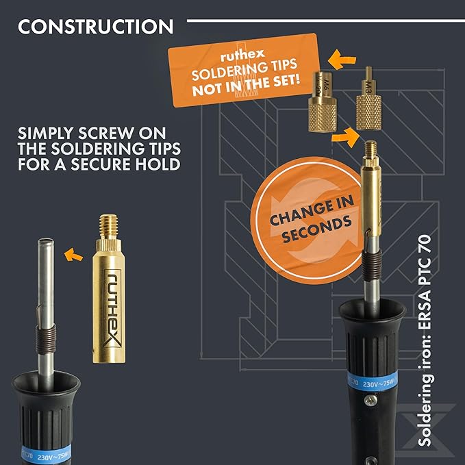 ruthex 2x Soldering Tip adapter for ERSA series 832, 842 & 102 - Soldering Iron Tip compatible with ERSA Soldering Iron i-Tool Pico, PTC 70 for inserting threaded inserts in 3D printing