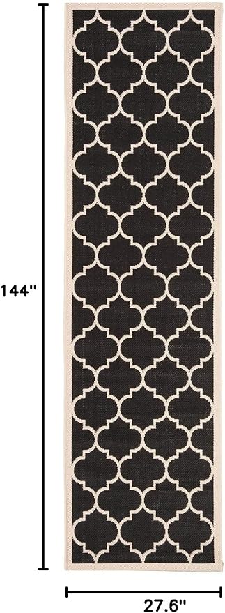 SAFAVIEH Washable Rug Outdoor Courtyard Collection - 2'3" x 12' Runner, Black & Beige, Non-Shedding & Easy Cleaning, Ideal for Patio, Entryway, Mudroom, Hallway, Kitchen (CY6914-266)