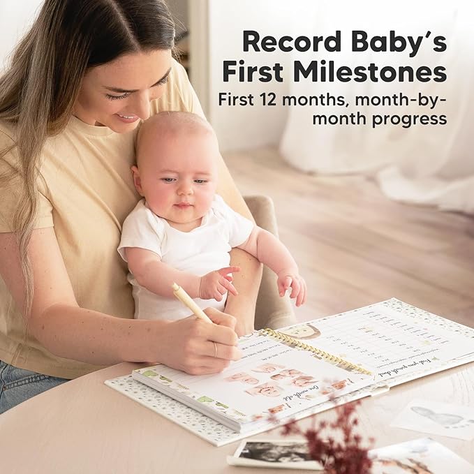 First 5 Years Baby Memory Book Girl, Boy - 90 Pages Hardcover First Year Milestone Keepsake Book, Newborn Scrapbook for New Parents, Minimalist Photo Album Journal, Gift for Baby Shower (WonderLand)