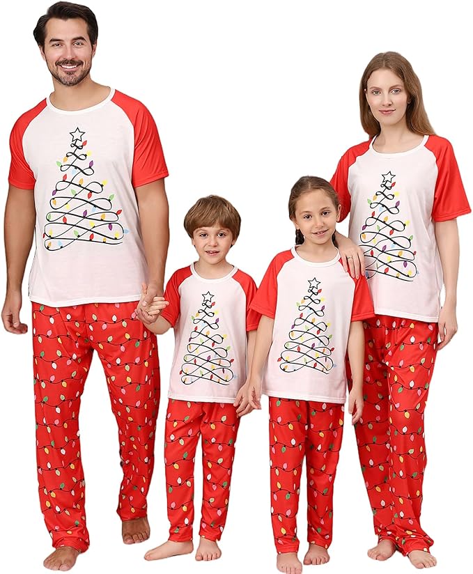Christmas Pajamas for Family Matching Holiday PJ's Jammies Sets with Short Sleeve Tee and Pants Sleepwear Loungewear