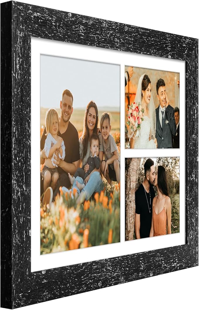 11x16 Picture Frame Display 3 opening Picture Frame 5x7 and 8x10 Collage,Multi Photo Frame with Mat,Plexiglass,Horizontal and Vertical Formats for Wall Decor,Black Wood Grain