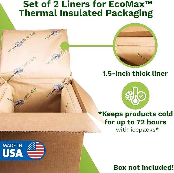 IDL Packaging 10" x 10" x 10" Insulation Liners for Shipping Box, 1.5 Gallons Capacity, Pack of 1 - EcoMax™ Thermal-Paper Liners, Absorb Condensation - For Frozen Food, Meat, or Fish