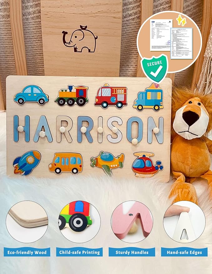 Personalized Name Puzzle with Gift Wrapping and Customizable Blessing - Custom Gift for Girl & Boy - Montessori Learning Toy for Toddlers Ages 1-3