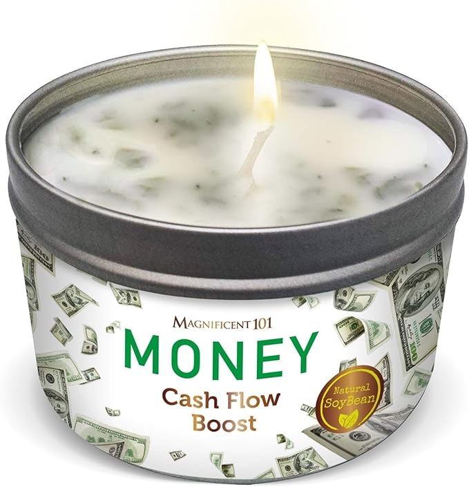 Magnificent 101 Long Lasting Money Aromatherapy Candle | 6 Oz - 35 Hour Burn | Made of Sage Scented Soy Wax Candle for House Energy Cleansing, Purification & Manifestation | Boost Your Cash Flow