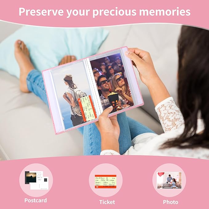 vivinin 2 Pack Photo Album 5x7, Linen Cover Photo Book, Small Photo Album Book for 36 Pockets Hold 72 Pictures, Picture Book for Photos Family Anniversaries Baby Vacations (Pink)