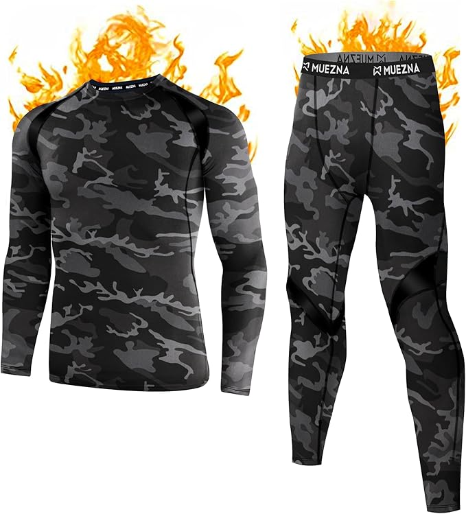Muezna Men's Thermal Top and Bottom Set Underwear Long Johns Base Layer with Soft Fleece Lined