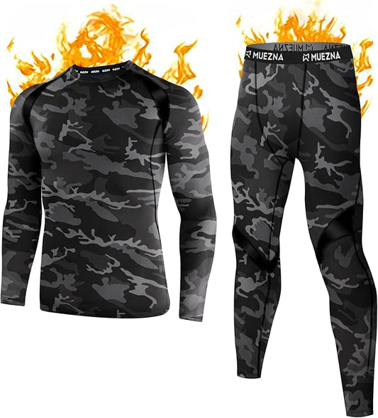 Muezna Men's Thermal Top and Bottom Set Underwear Long Johns Base Layer with Soft Fleece Lined