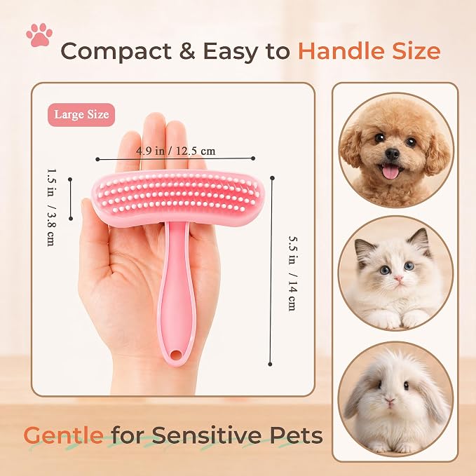 Large Silicone Grooming Brush for Rabbits, Cats & Small Dogs | Rabbit, Cat & Dog Fit | Soft Low-Stimulation Brush | Curved Pet Fit | Daily Bonding | Rinse-Clean Head