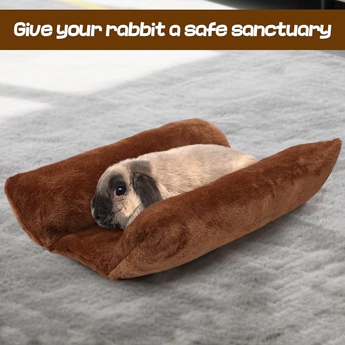 Alphatool 15.7" x 14" Soft Bunny Bed - Rabbit Bed, Warm Cuddle Cushion Plush Mat for Guinea Pig, Ferret, Small Animal - Brown