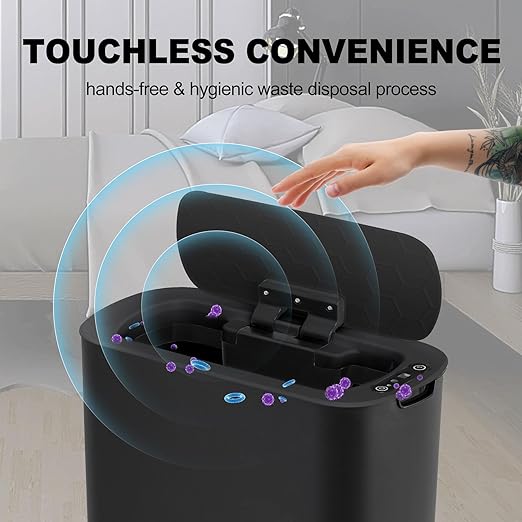 Cesun Motion Sensor Trash Can, 5 Gallon Automatic Bathroom Garbage Can with Lid, Touchless Smart Plastic Slim Wastebasket for Bathroom, Office, rv, Bedroom, Living Room, Black