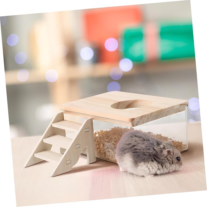 COLLBATH 1set Hamster Bath Sand Box Ladder and Lid Digging Container for Small Animals Promotes Natural Behavior for Dwarf Hamsters Gerbils and Chinchillas