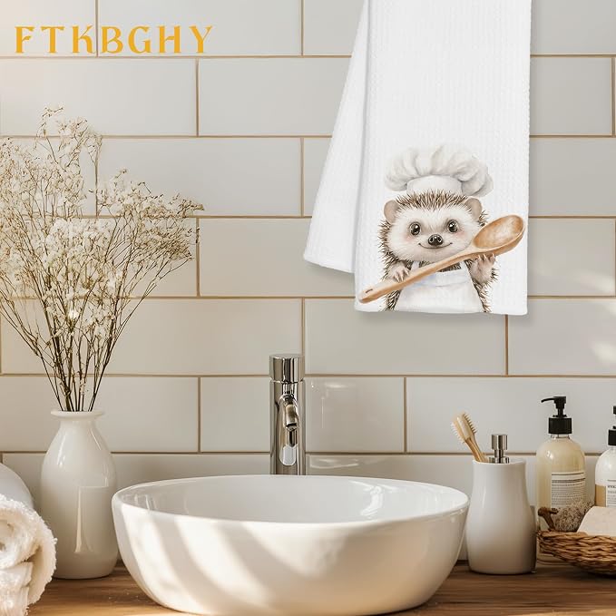 Funny Hedgehog Chef Kitchen Towels, Hedgehog Gifts, Chef Gifts for Women Men, Funny Forest Animal Decorative Dish Hand Tea Towels for Kitchen Bakery, 16x24 Inch