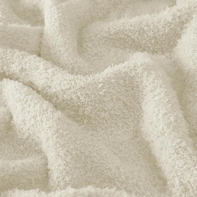 CYMULA Super Soft Knit Throw Blanket Throw Size Beige - Lightweight Plush Fuzzy Fluffy Warm Cozy Blankets and Throws for Sofa Bed All Season Use, 50x60 inches