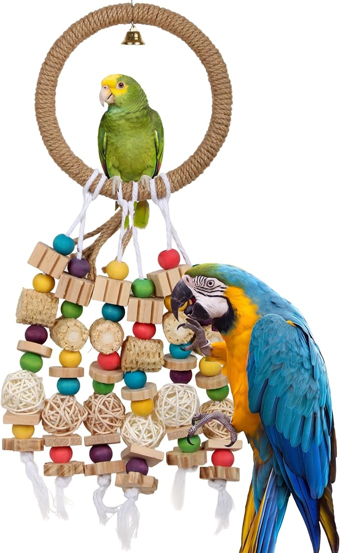 Parrot Chew Toys for Medium & Large Birds (Such as Macaws, African Grey Parrots, and Various Amazon Parrots). The Colorful, Natural Wooden Cage Parrot Toys for Large Birds.
