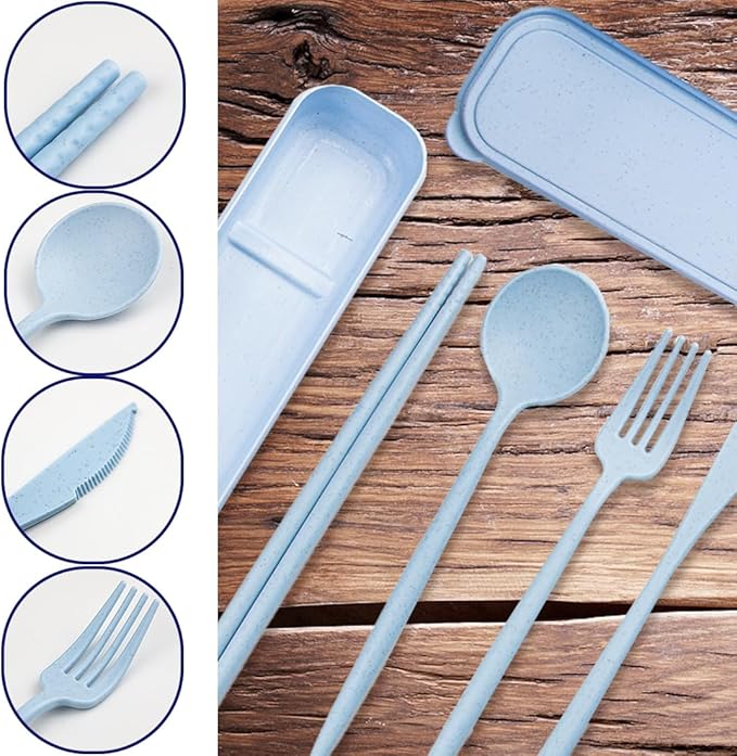 4 Sets Reusable Utensils Set with Case,Camping Cutlery Set Travel Silverware Set with Case Lunch Utensils Set for Work,Utensil Sets for Lunch Picnic Daily Use Outdoor (COLOR A)
