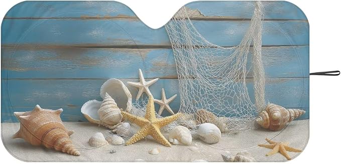 Coastal Starfish Shell Windshield Sun Shade Foldable Universal Car Front Windshield Shade Sun Protector Reflector Sunshade Offers Ultimate Protection for Car Interior for Most Cars SUV