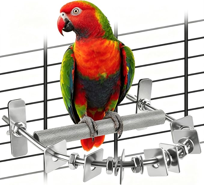 DBNESS Bird Perch - 304 Stainless Steel Parrot Perches for Cage with Beak & Claw Trimming Grinding Surface, Parrot Chewing Toy for Macaws African Greys Amazon Parrots