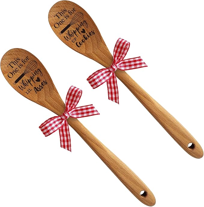 2 Pieces Soup Salad Mixing Stir Serving Wooden Spoon with Funny Sayings for Cooking, Gifts for Chef Mom Grandma Wife Friends Christmas Birthday Thanksgiving Day Stocking Stuffers Gift Decor