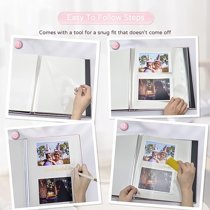 Popotop Large Photo Album Self Adhesive 4x6 5x7 8x10 Scrapbook Album DIY Picture Book,Gifts for Mom,Family Baby and Wedding,with Metal Pen and Plastic Board