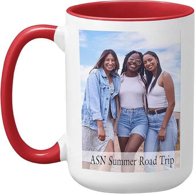 Let's Make Memories Personalized Photo Mug - Custom Coffee Mug - Your Photo & Text - For Any Occasion - Birthday - For Him - For Her - For Friend - Couples -15oz- Red Handle