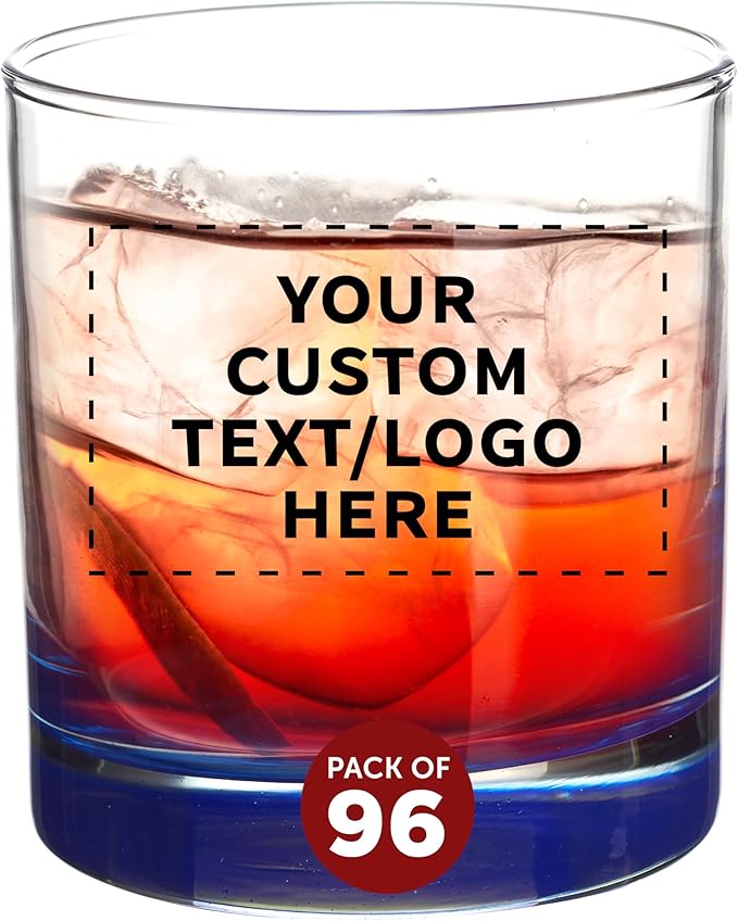 Custom Lexington Rocks Whiskey Glass 10.5 oz, Set of 96, Personalized Bulk Pack - Perfect for Scotch, Bourbon, Whiskey, Cocktail - Blue
