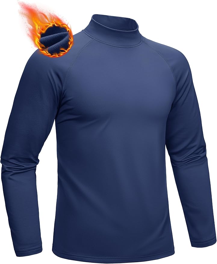 MAGCOMSEN Men's Thermal Shirt Mock Turtle Neck, Fleece Lined Long Sleeve Undershirts, Athletic Warm Base Layer Winter Top