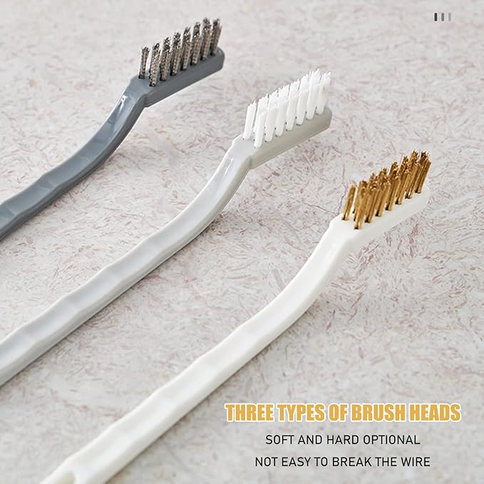 ORIJOYNA Set of 3 Kitchen Cleaning Scrubbers - Wire Brush (Stainless Steel + Brass + Nylon) for Range Hood Grease, Grime and Rust