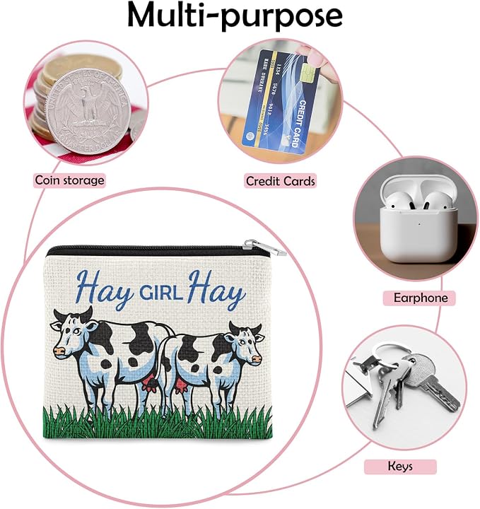 Cow Themed Gift Coin Purse for Women Funny Cow Lovers Gifts for Friend Cowgirl Christmas Graduation Birthday Gifts for Animal Lover Best Friend Sister Coworker Zipper Change Pouch