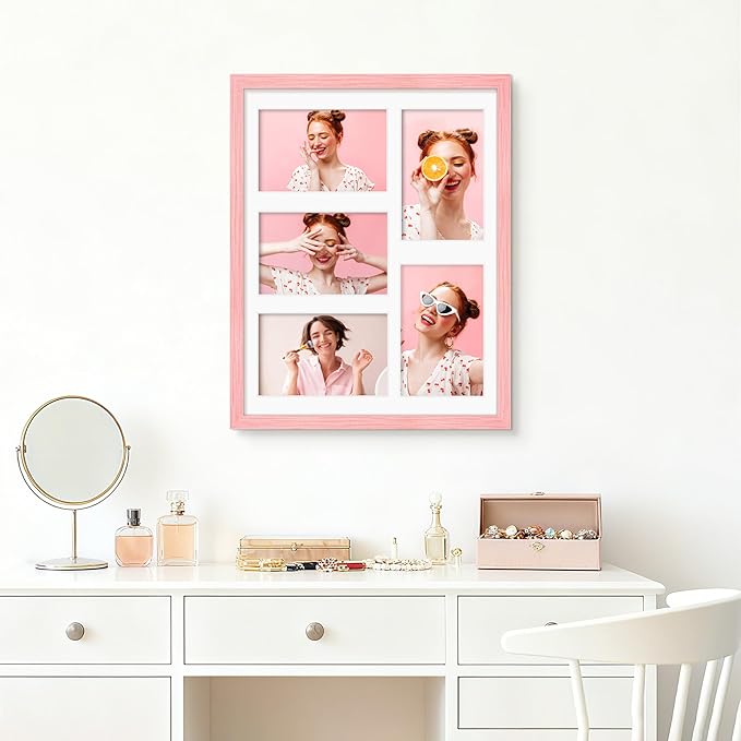 11x14 Collage Picture Frame 4x6 Collage Picture Frame Displays Five 4x6 inch Photos or 11x14 (Without Mat) Wall Decor Wall Hanging or Tabletop Pink