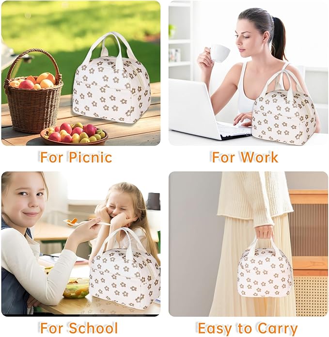 Lunch Bag for Women Men Girl,Large Cute Corduroy Lunch Tote Bags - Reusable Insulated Lunch Box for women with Handle, Leakproof WaterProof Design for Office, School, Work,Picnic.