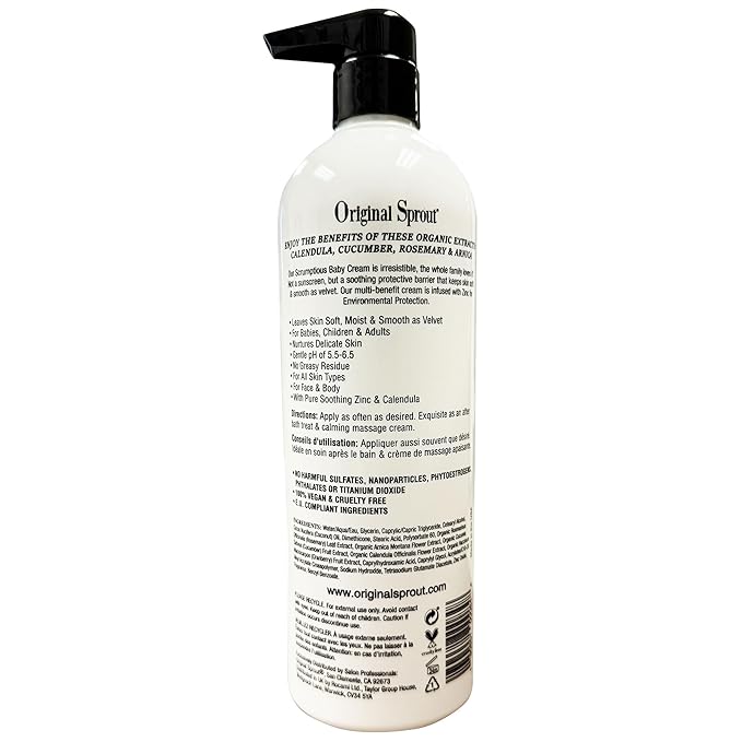 Original Sprout Scrumptious Baby Cream, Gentle Moisturizing Cream for Dry, Sensitive Skin & Diaper Rash, Non-Greasy Baby Lotion with Zinc Oxide & Calendula for Face & Body, 12 fl oz