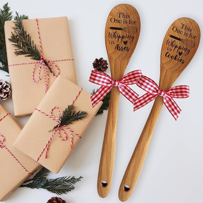 2 Pieces Soup Salad Mixing Stir Serving Wooden Spoon with Funny Sayings for Cooking, Gifts for Chef Mom Grandma Wife Friends Christmas Birthday Thanksgiving Day Stocking Stuffers Gift Decor