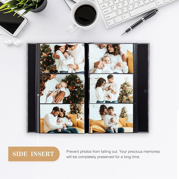potricher Small Photo Album 4x6 300 Photos Linen Cover Picture Photo Book for Family Wedding Anniversary Baby Vacation (Pink,300 Pockets)