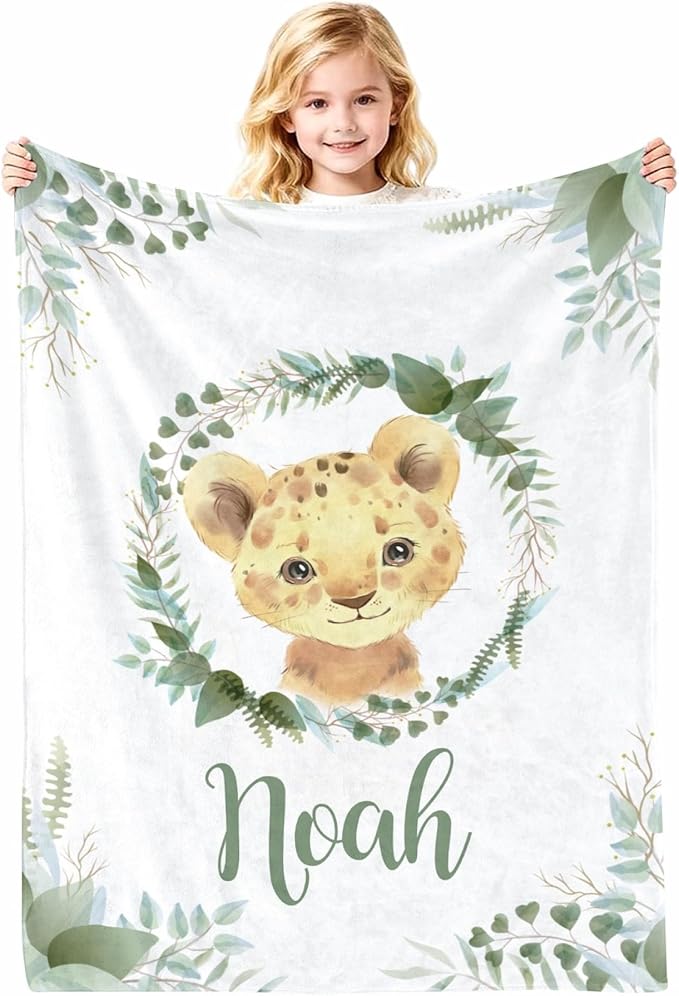 Personalized Baby Blankets with Name for Baby Boy & Girls, Customized Leopard Baby Blanket for Newborns, Infants and Toddlers, Custom Kids Blanket, 30"x40"