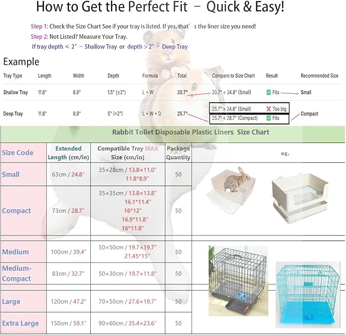 50 Pcs Disposable Rabbit Cage Liner Quick Cleanup Litter Box Liners Bags | Leak-Proof Toilet Plastic Film, Elastic Pocket Mouth for Small Animals Guinea Pig Bird Bunny Potty Bedding Stuff