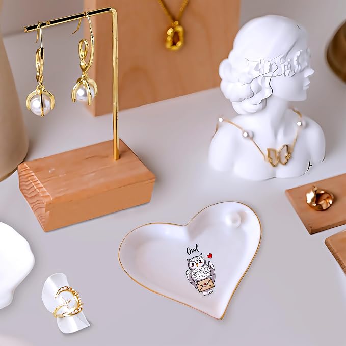 Owl Ring Holder Dish Tray, Gifts For Women Teens Girls, Owl Lovers Themed Stuff Accessories Things Decor Merch, Home Room Ring Earrings Necklace Organizer Holder!