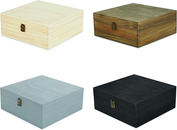 makerflo Large Grey Pine Wood Memory Box with Black Felt Inside, Hinged with Clasp, Keepsake Wooden Box Ideal for Craft and Personalization (Laser Engraving, Epoxy, UV DTF, and Vinyl) – Pack of 12