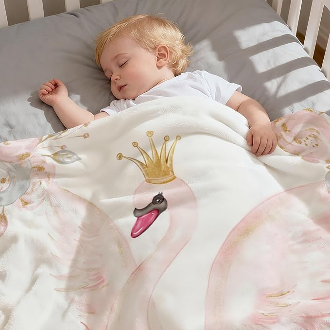 Personalized Baby Blanket with Name, Customized Soft Animals Flannel Blankets for Newborn Boys Girls and Toddlers, for New Mom, Infant Birthday Gift, Swan