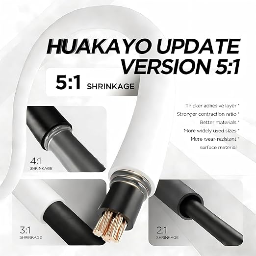 5:1 Heat Shrink Tubing Kit 500 PCS, Industry-Leading 5:1 Ratio Shrink Wrap Tubing Adhesive Lined, Heat Shrink Wire Connectors, Marine Grade Dual Wall, Waterproof Electrical Wire Tube Connectors(White)